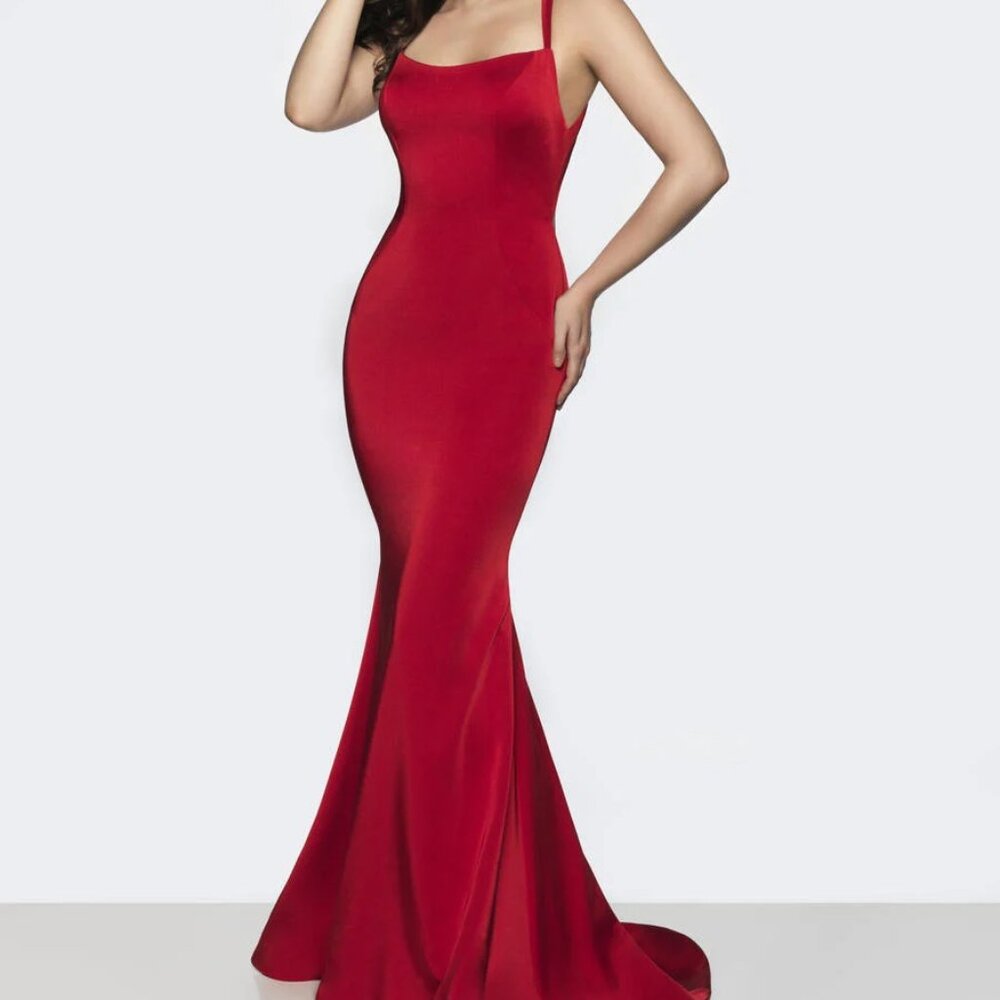 Flair New York Red 0 Long Crepe Fitted Sexy Formal Prom Pageant Dress 19404 NWT